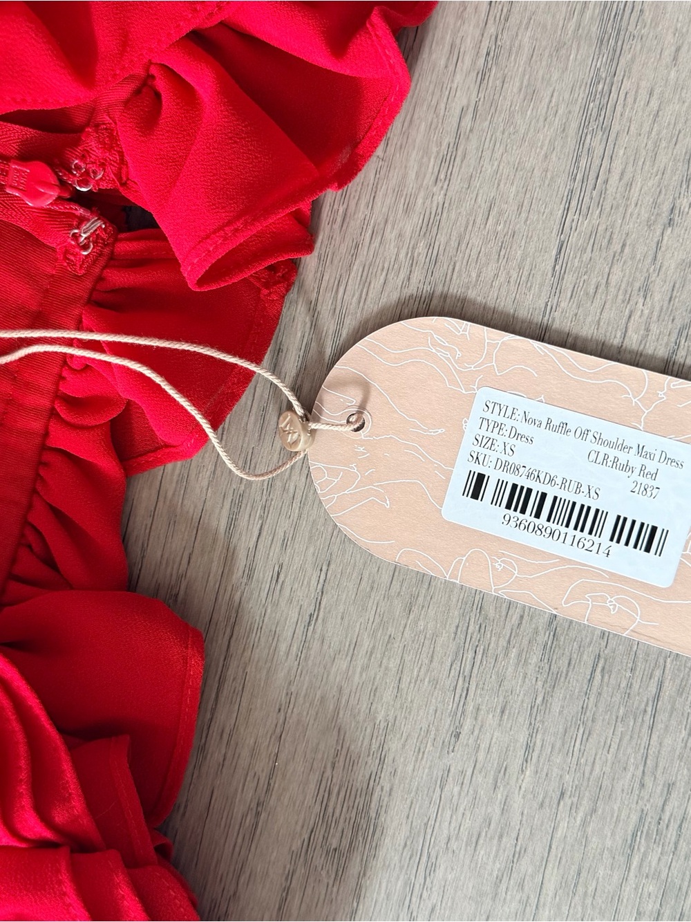 Meshki Red Ruffle Off-Shoulder Maxi dress - Picture 2 of 2